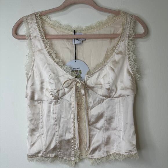 Sz 4 NWT Princess Polly Mavie Satin Champagne Tie Front Cami Top Coquette Angel - Picture 2 of 9